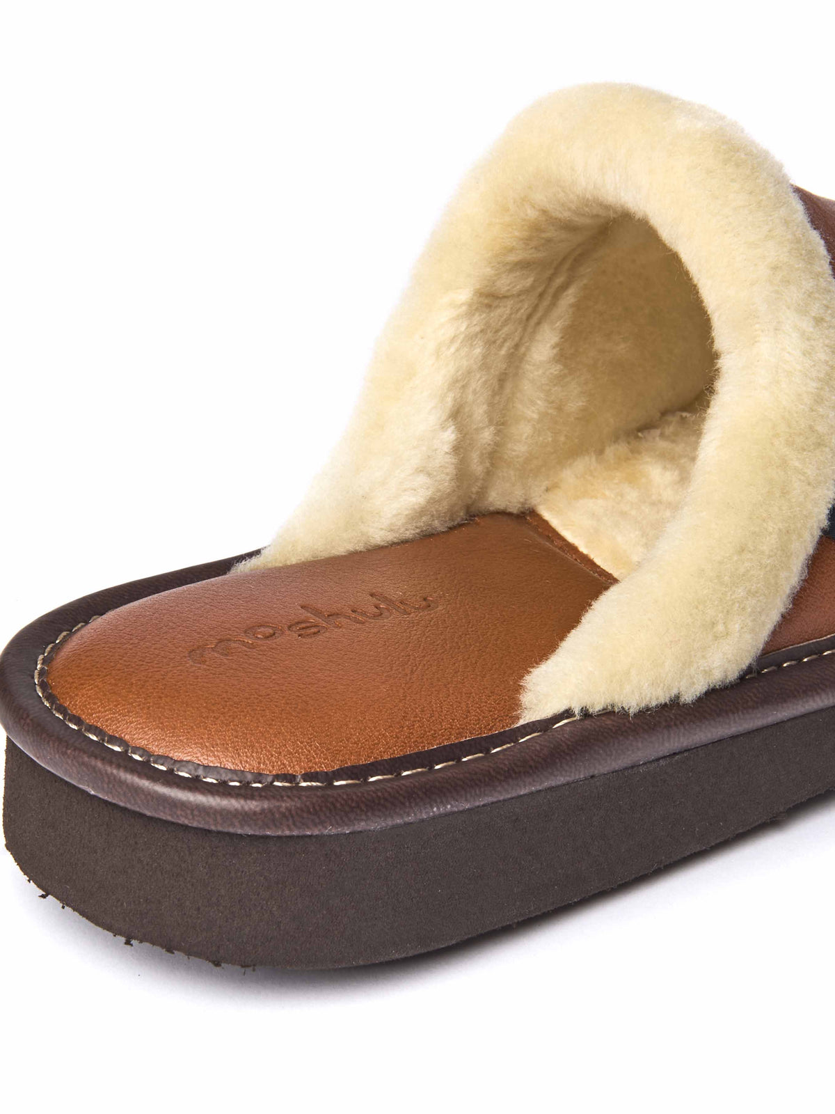 Brown classic leather mule slippers - ADELE 2 TAN