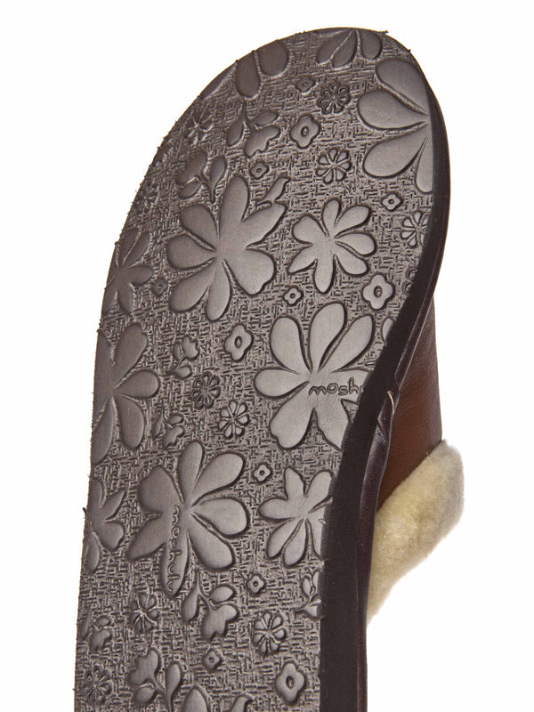 Brown classic leather mule slippers - ADELE 2 TAN
