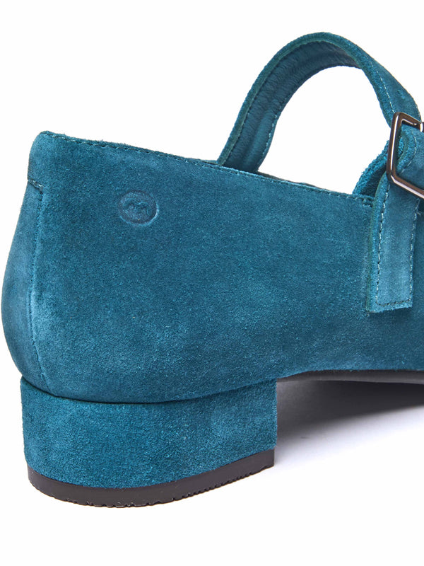 Blue front buckle block heels - HEBEI LAGOON SUEDE