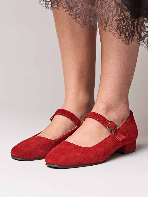 front buckle block heels - HEBEI RED SUEDE