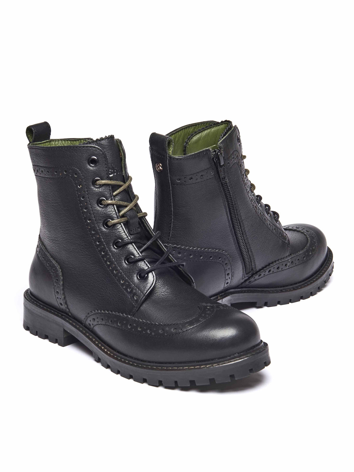 Black lace up leather brogue boots - FILICO BLACK