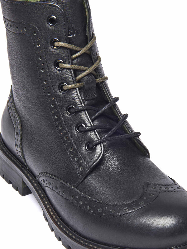 Black lace up leather brogue boots - FILICO BLACK