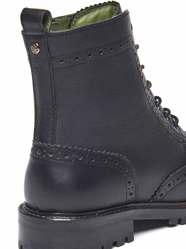 Black lace up leather brogue boots - FILICO BLACK