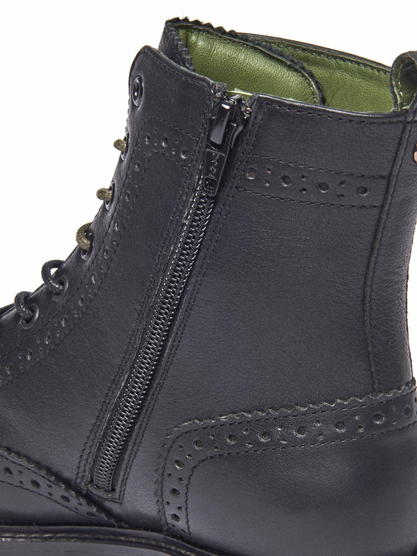 Black lace up leather brogue boots - FILICO BLACK