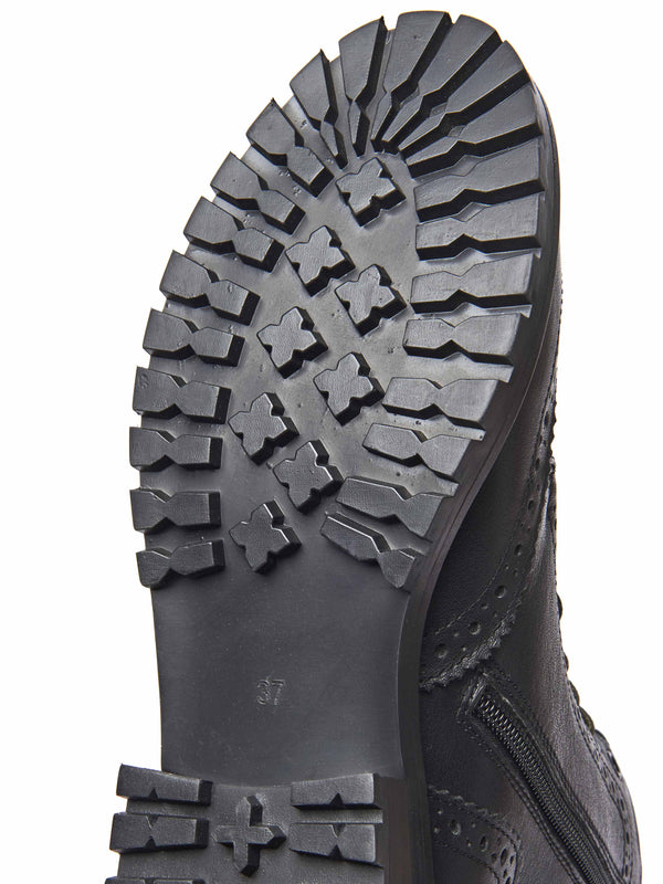 Black lace up leather brogue boots - FILICO BLACK