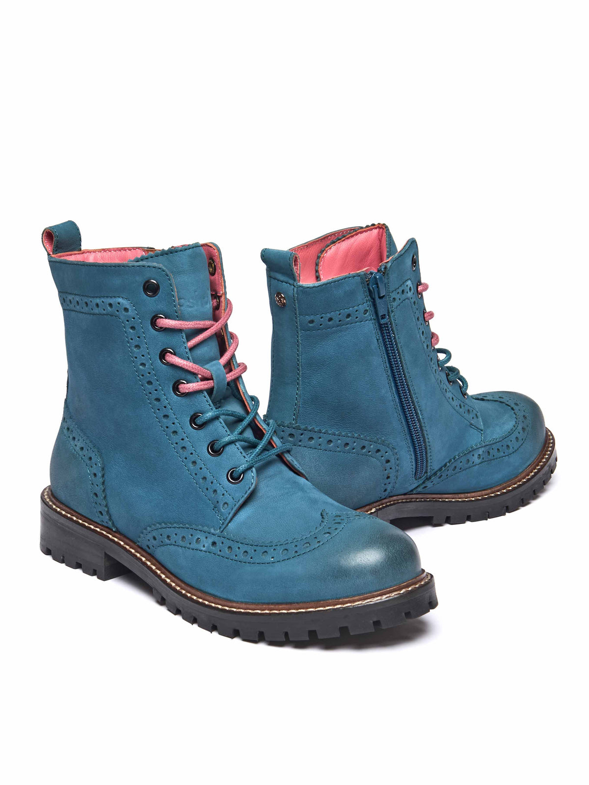 Blue / Green lace up leather brogue boots - FILICO LAGOON NUBUCK