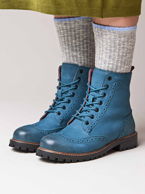 Blue / Green lace up leather brogue boots - FILICO LAGOON NUBUCK