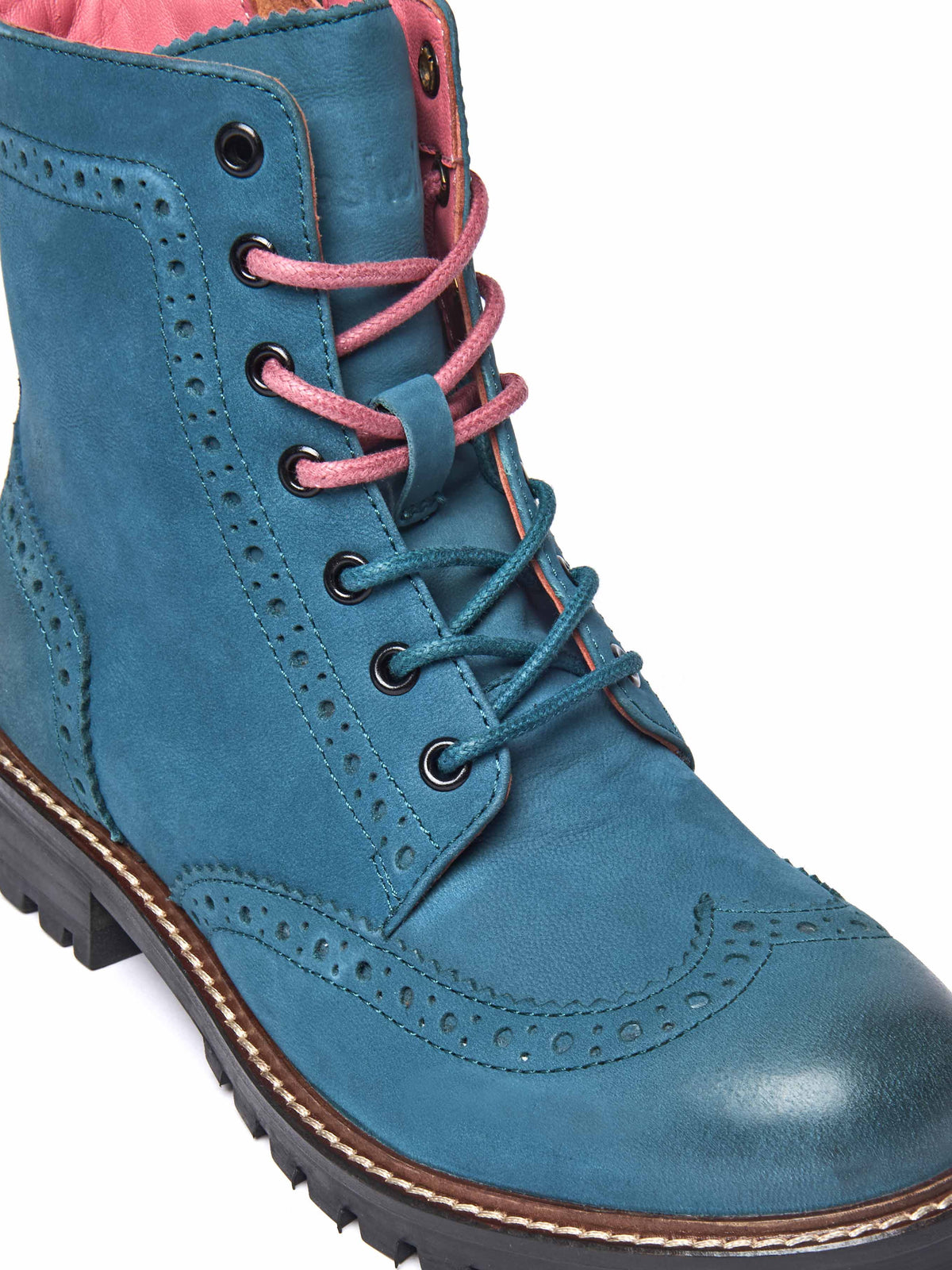 Blue / Green lace up leather brogue boots - FILICO LAGOON NUBUCK