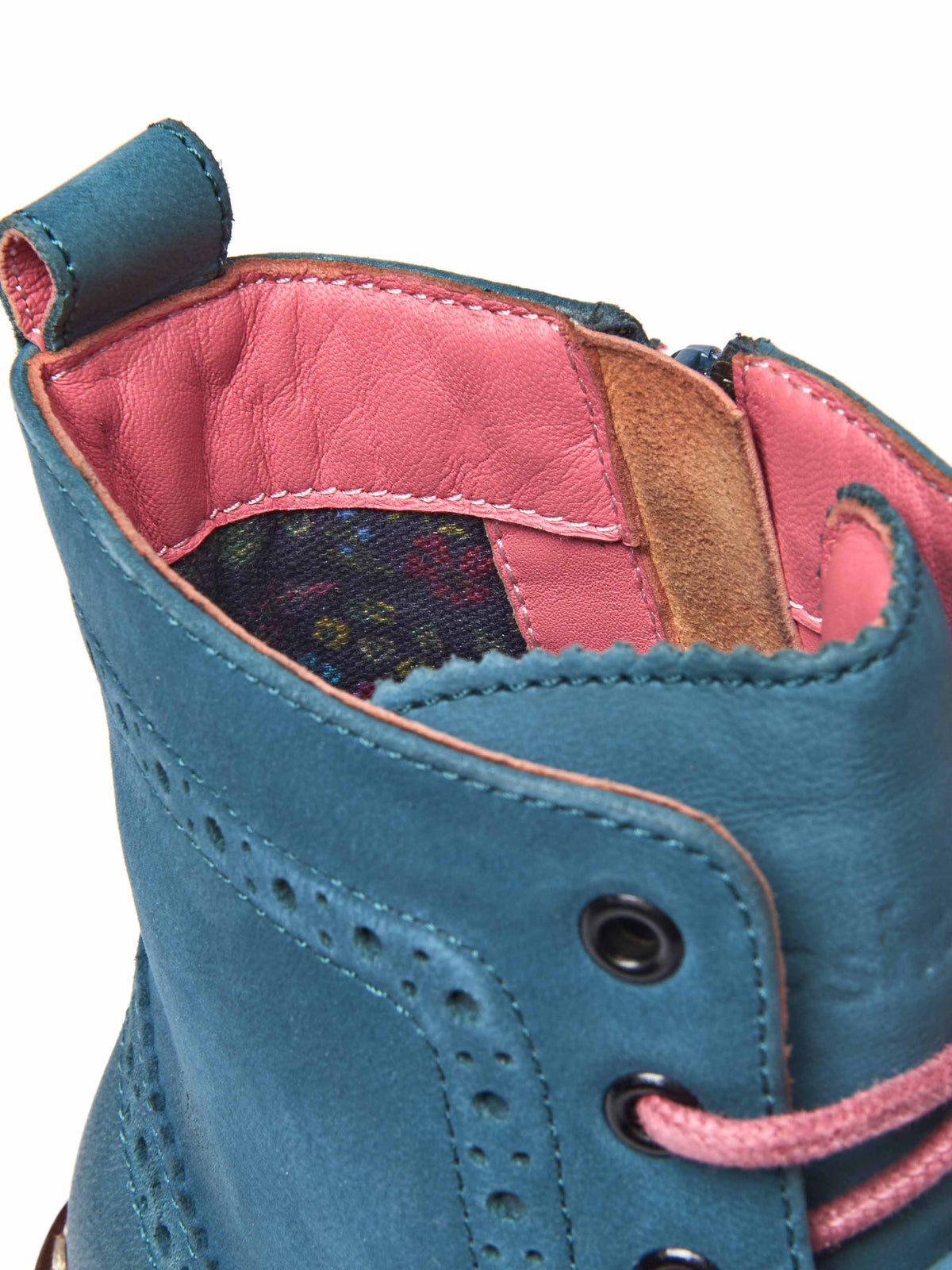 Blue / Green lace up leather brogue boots - FILICO LAGOON NUBUCK