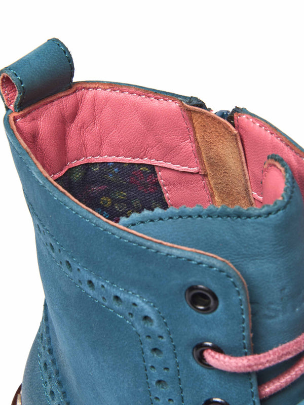 Blue / Green lace up leather brogue boots - FILICO LAGOON NUBUCK