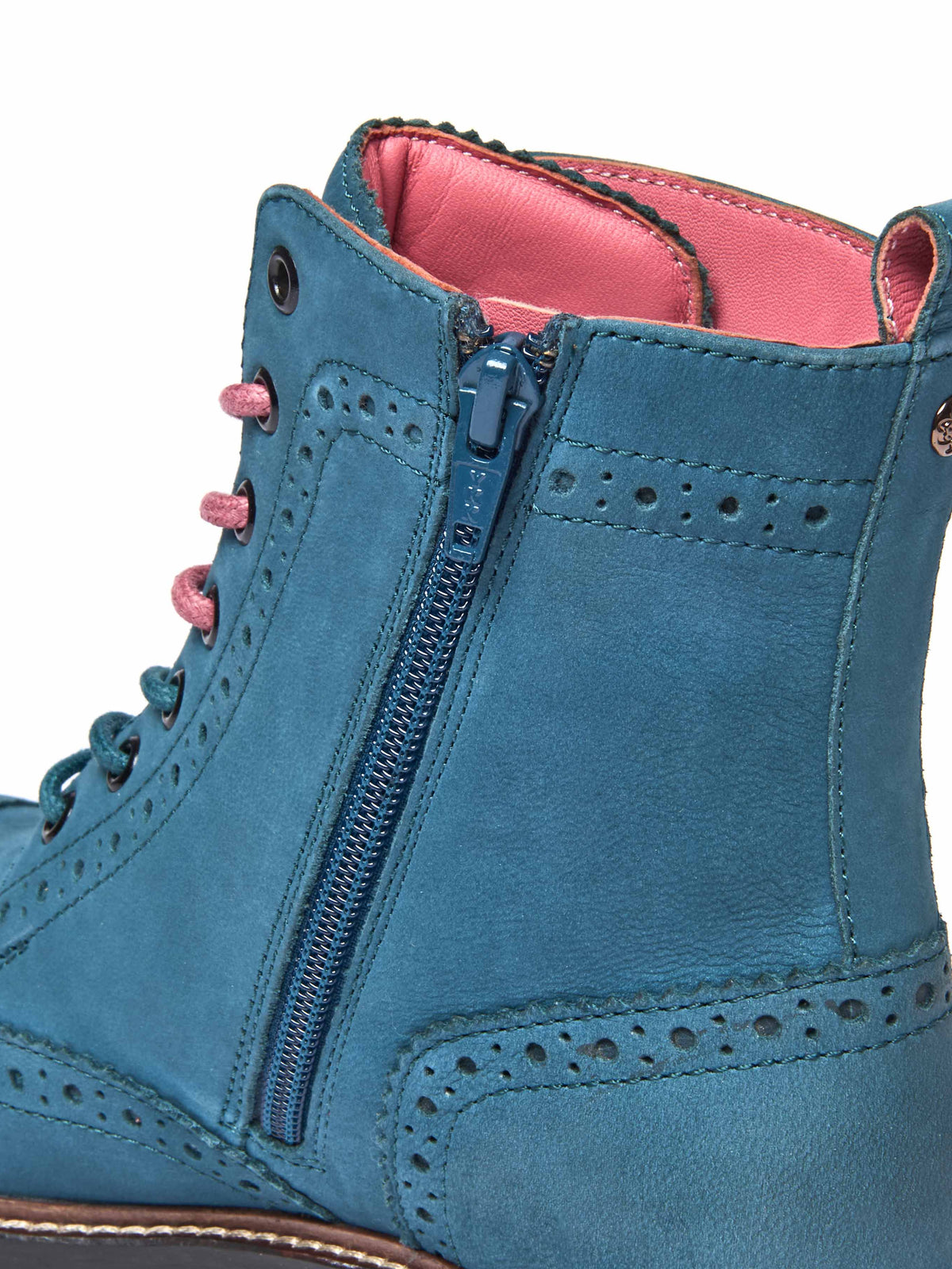 Blue / Green lace up leather brogue boots - FILICO LAGOON NUBUCK