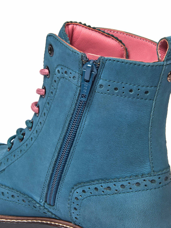 Blue / Green lace up leather brogue boots - FILICO LAGOON NUBUCK