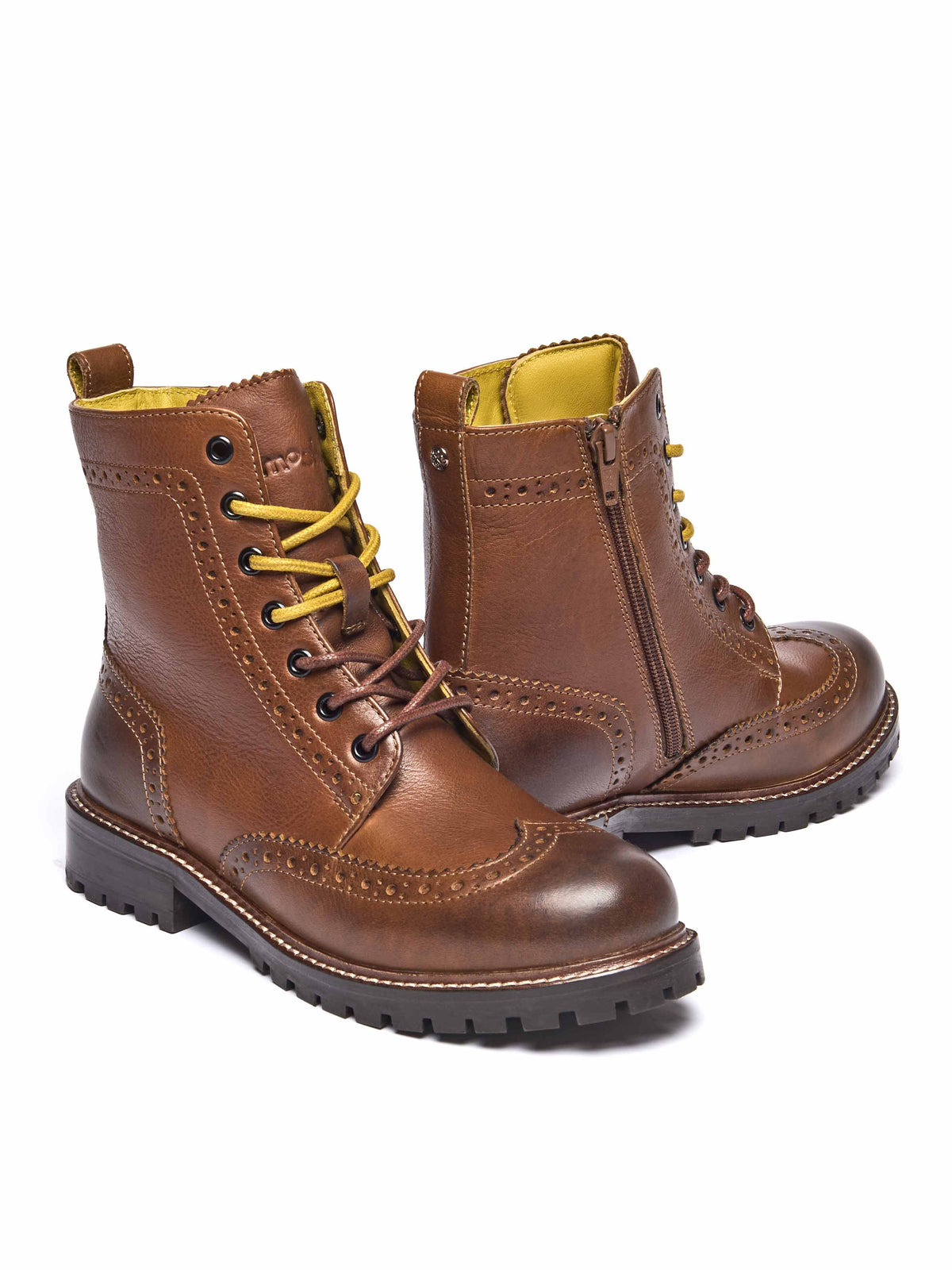 Brown lace up leather brogue boots - FILICO PECAN
