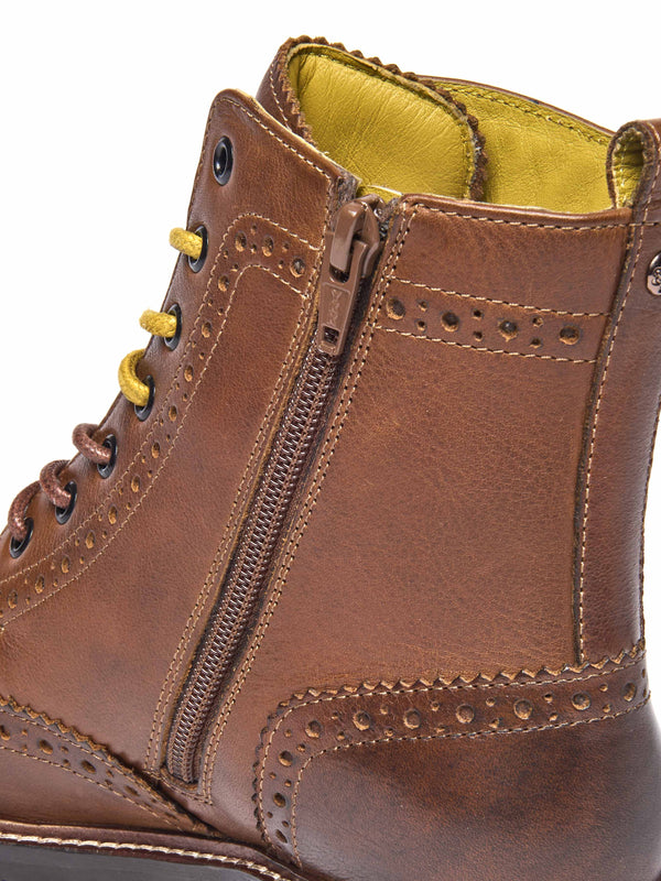 Brown lace up leather brogue boots - FILICO PECAN