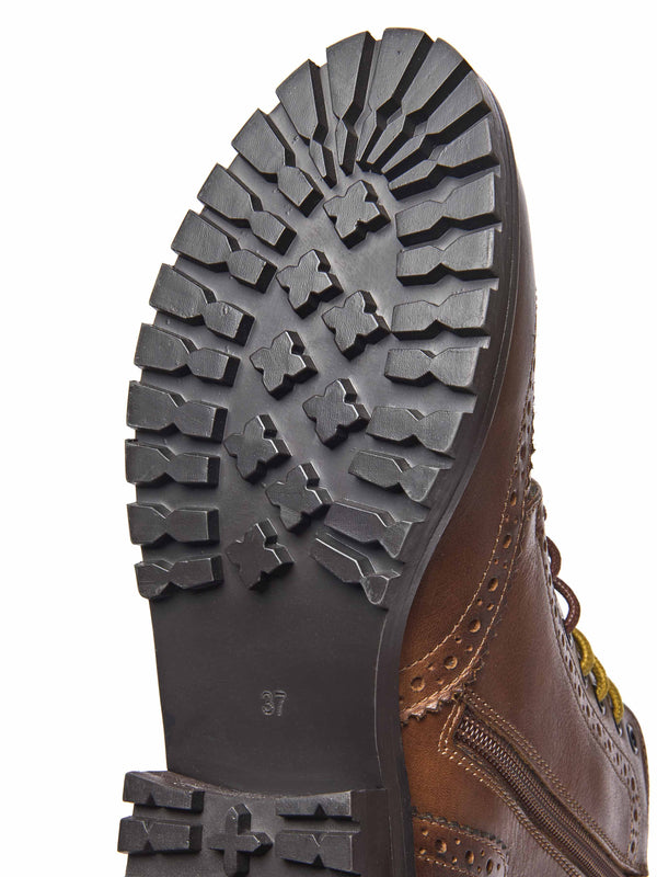 Brown lace up leather brogue boots - FILICO PECAN