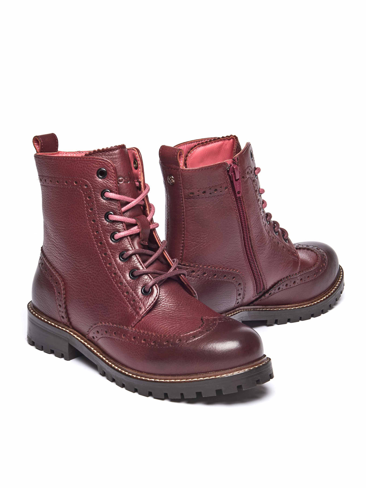 Red lace up leather brogue boots - FILICO ZINFANDEL RED