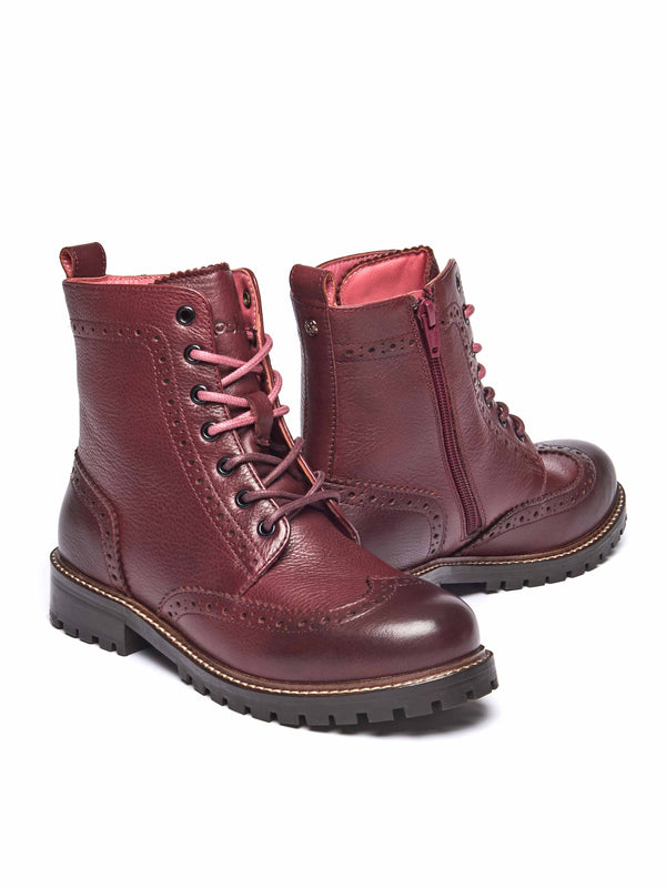 Red lace up leather brogue boots - FILICO ZINFANDEL RED