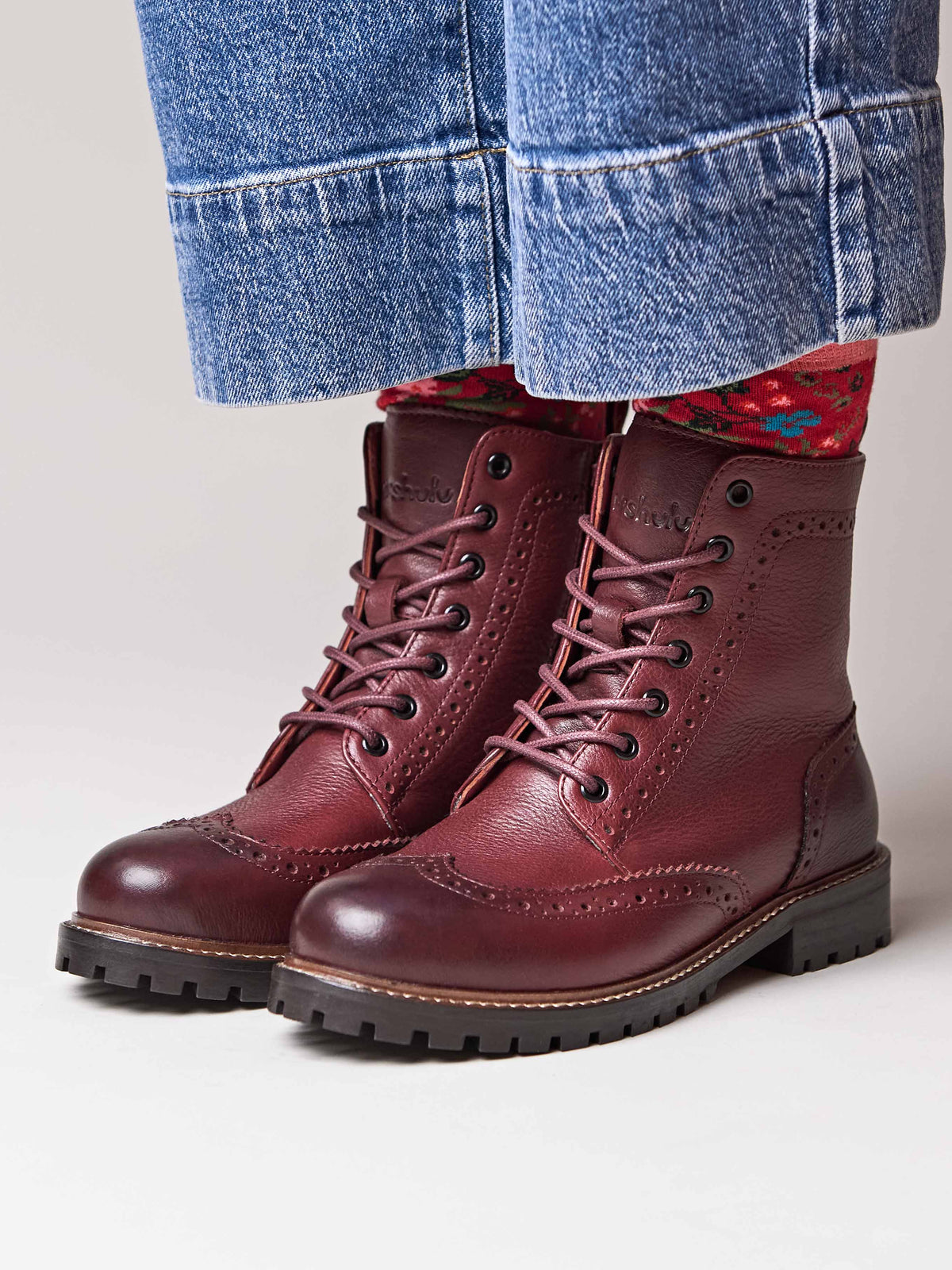 Red lace up leather brogue boots - FILICO ZINFANDEL RED