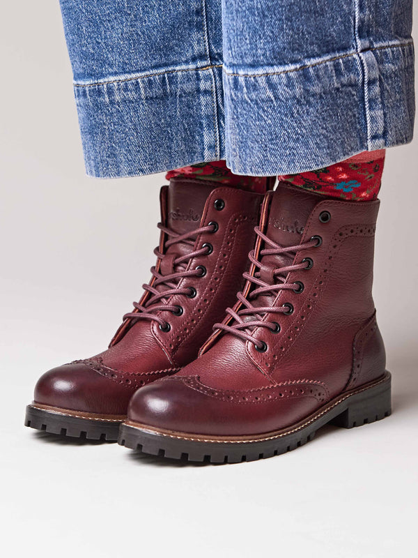 Red lace up leather brogue boots - FILICO ZINFANDEL RED