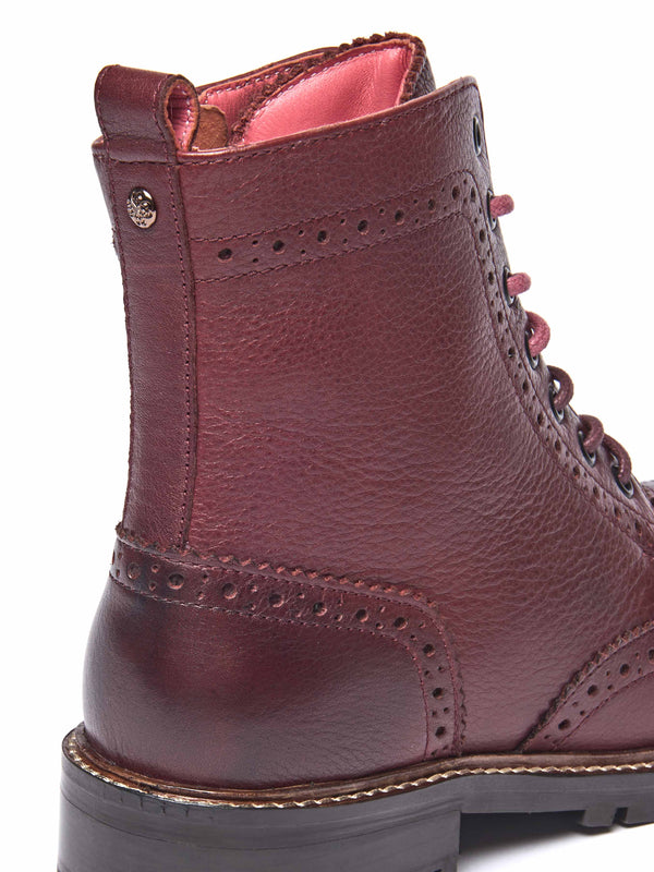 Red lace up leather brogue boots - FILICO ZINFANDEL RED