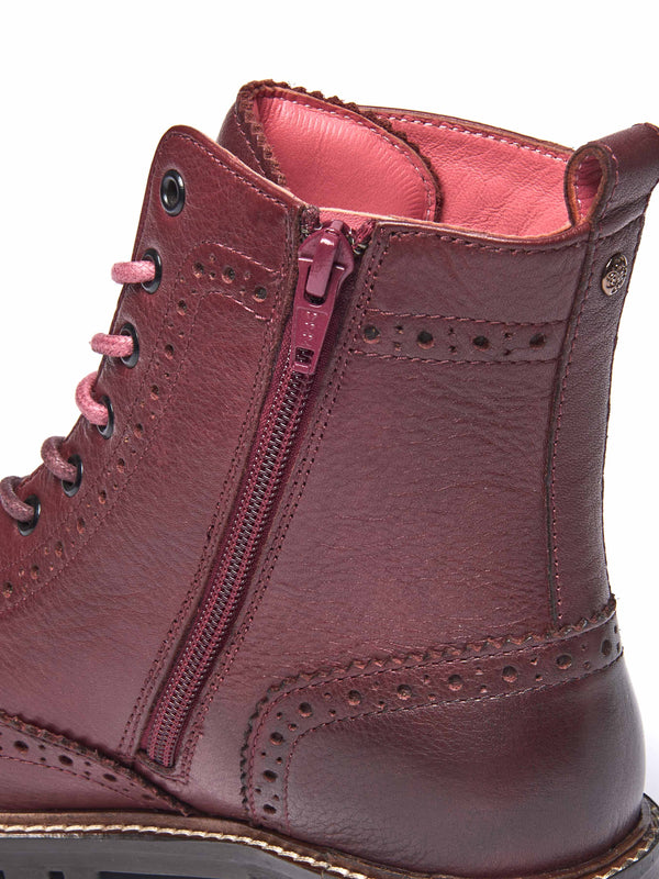 Red lace up leather brogue boots - FILICO ZINFANDEL RED