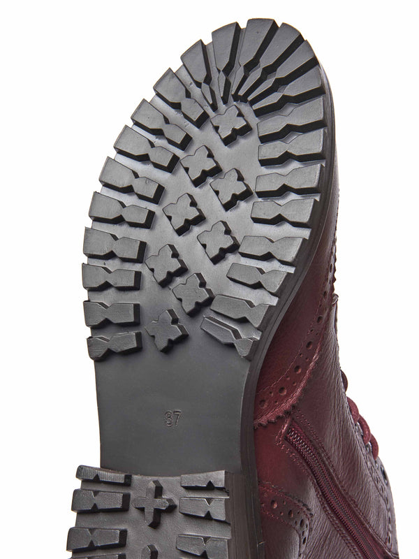 Red lace up leather brogue boots - FILICO ZINFANDEL RED