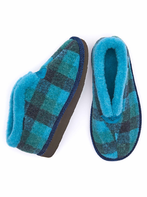 Blue felt plaid ankle boot slippers - NANIS MARINE TEAL PLAID