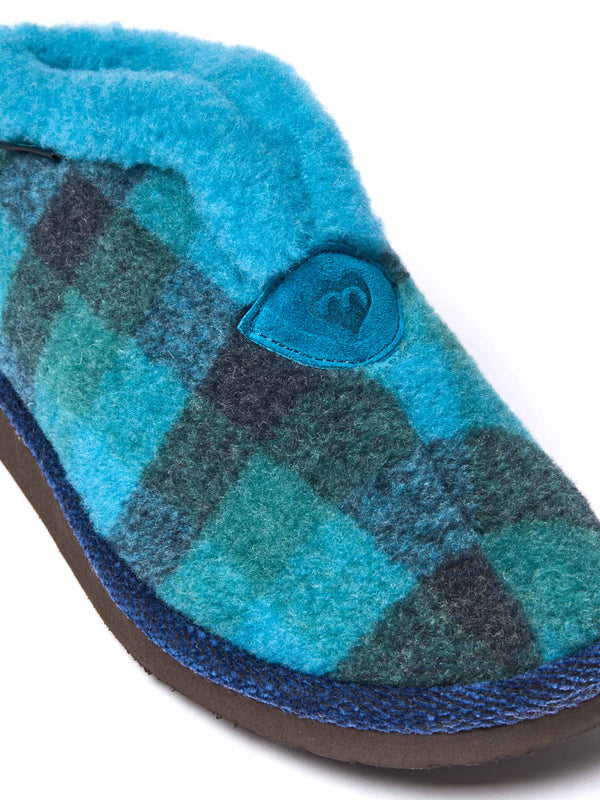 Blue felt plaid ankle boot slippers - NANIS MARINE TEAL PLAID
