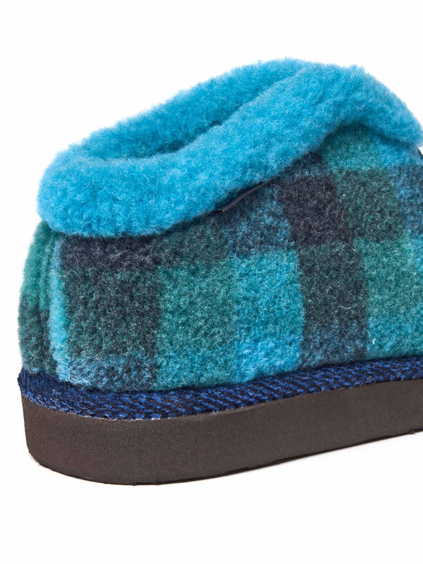 Blue felt plaid ankle boot slippers - NANIS MARINE TEAL PLAID