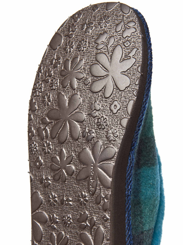 Blue felt plaid ankle boot slippers - NANIS MARINE TEAL PLAID
