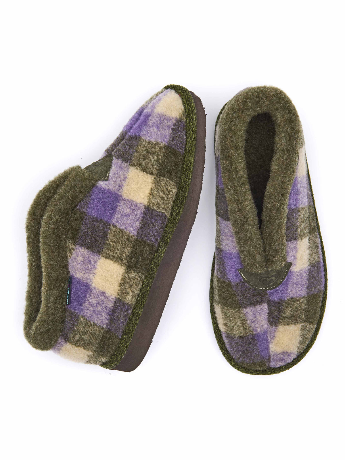 Green felt plaid ankle boot slippers - NANIS OLIVE GREEN PLAID