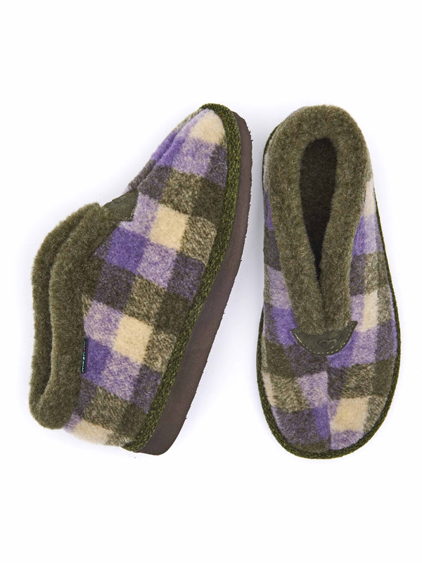 Green felt plaid ankle boot slippers - NANIS OLIVE GREEN PLAID