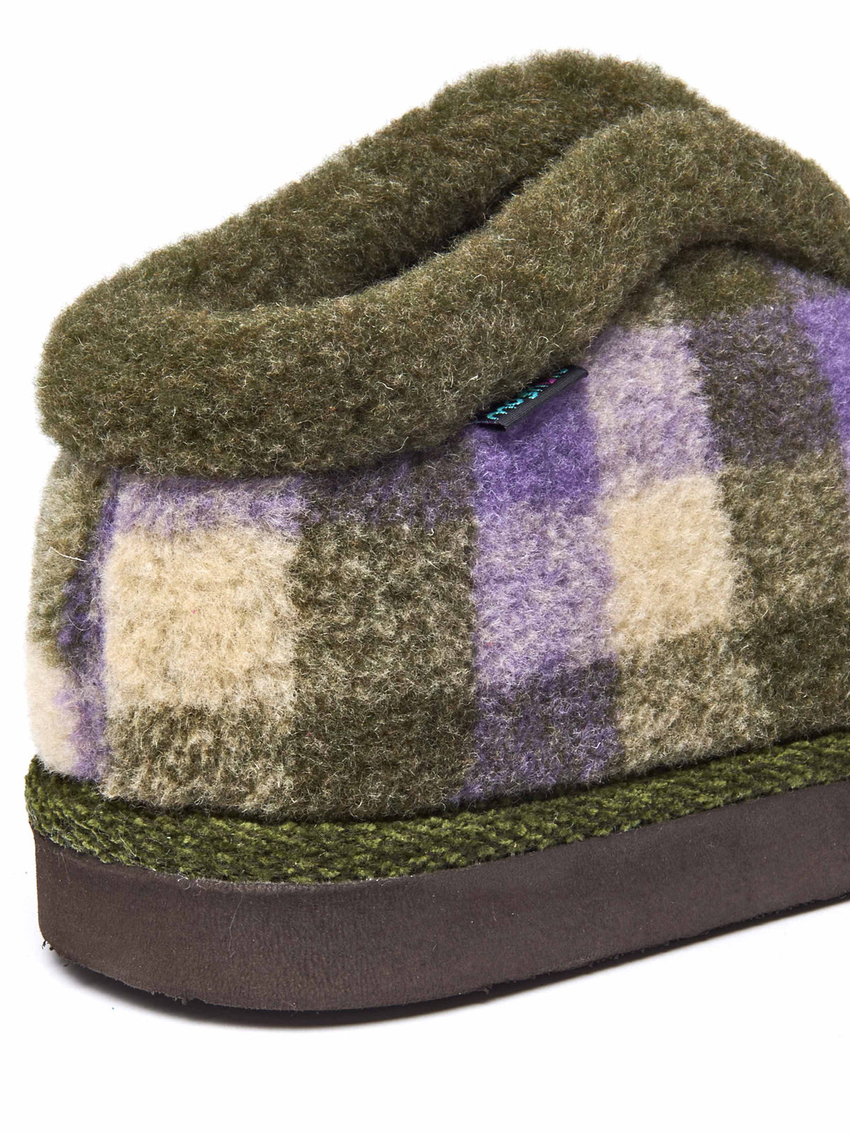Green felt plaid ankle boot slippers - NANIS OLIVE GREEN PLAID