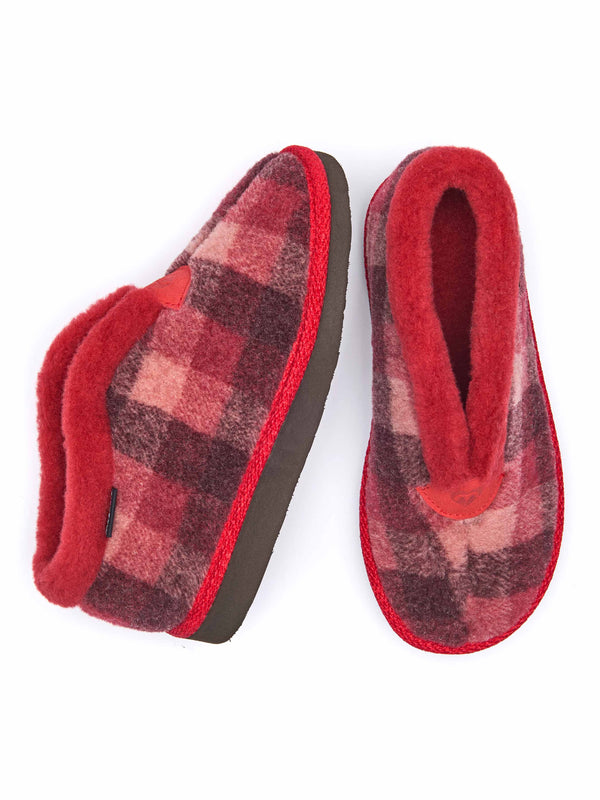 Red felt plaid ankle boot slippers - NANIS RED PLAID