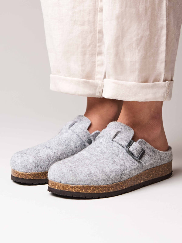 Grey wool felt clog mule slippers - CECILIA CHARCOAL