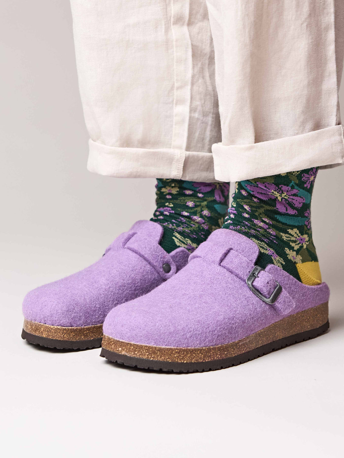 Purple wool felt clog mule slippers - CECILIA HYACINTH PURPLE
