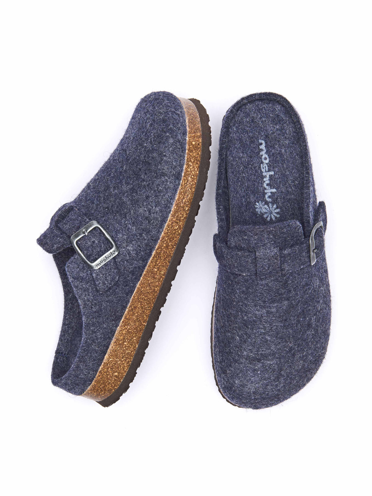 Blue wool felt clog mule slippers - CECILIA INDIGO