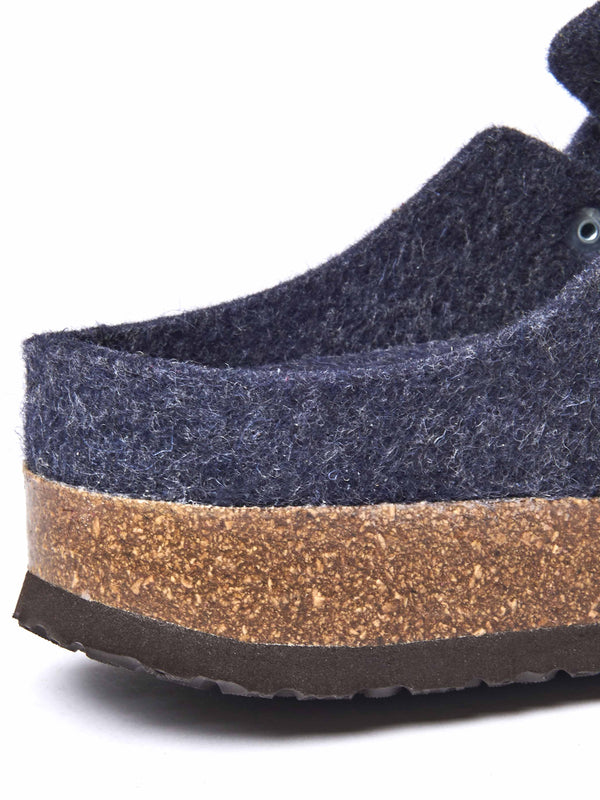 Blue wool felt clog mule slippers - CECILIA INDIGO
