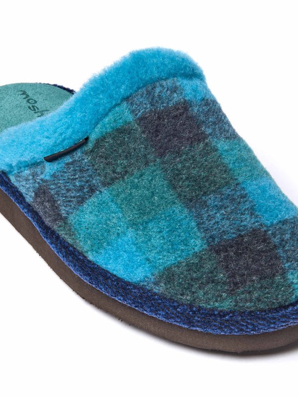 Blue felted plaid mule slippers - RENFREW MARINE TEAL PLAID