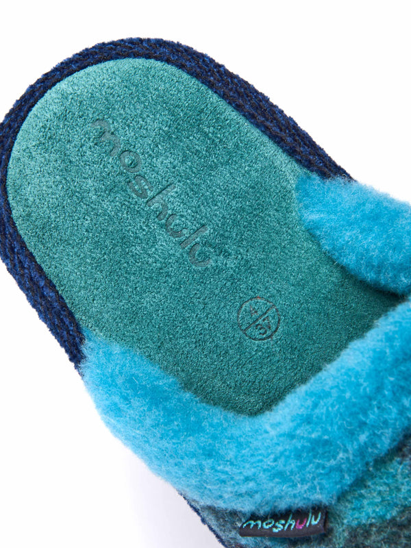Blue felted plaid mule slippers - RENFREW MARINE TEAL PLAID