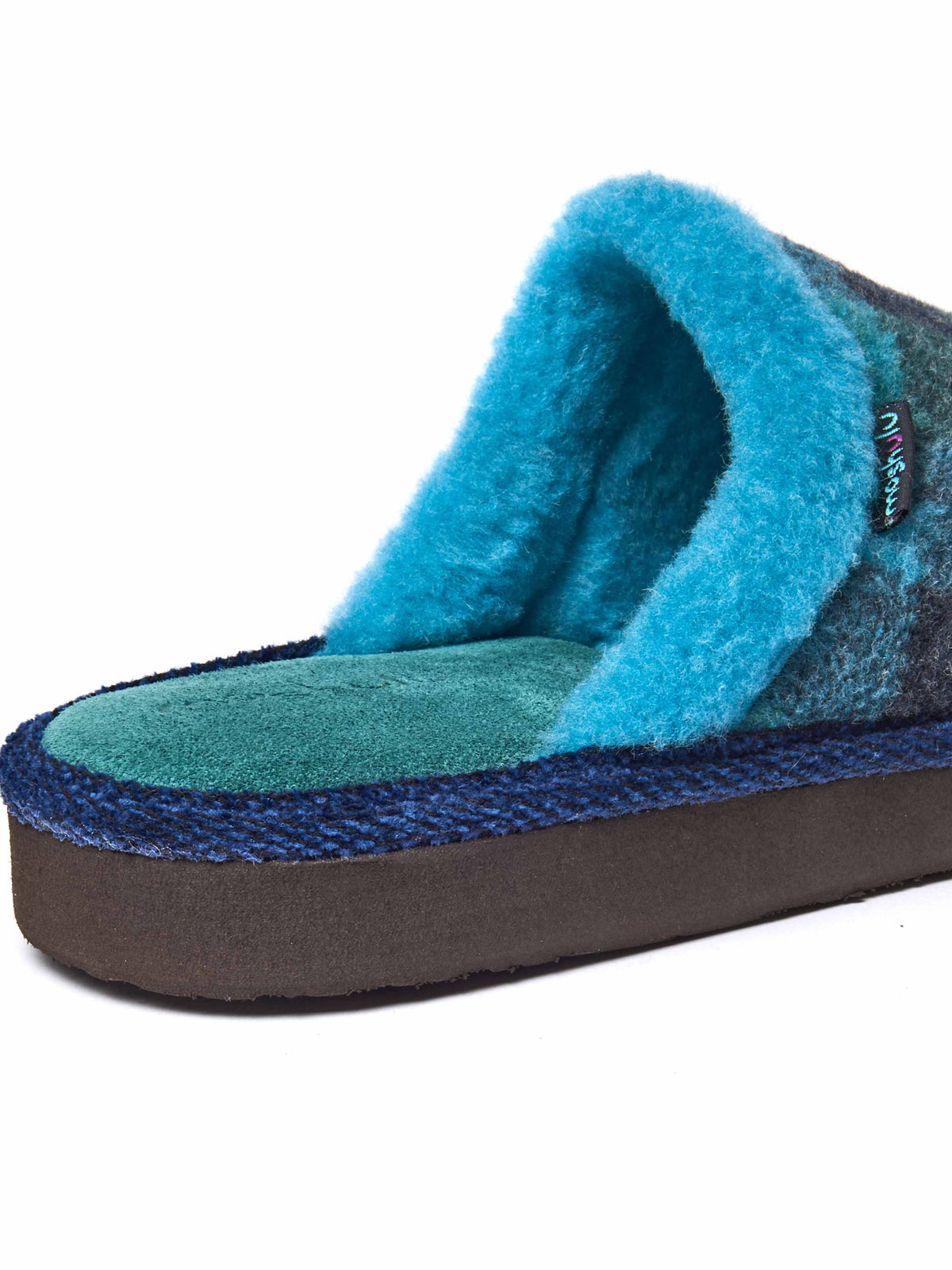 Blue felted plaid mule slippers - RENFREW MARINE TEAL PLAID