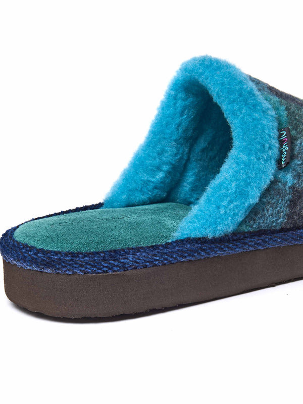Blue felted plaid mule slippers - RENFREW MARINE TEAL PLAID