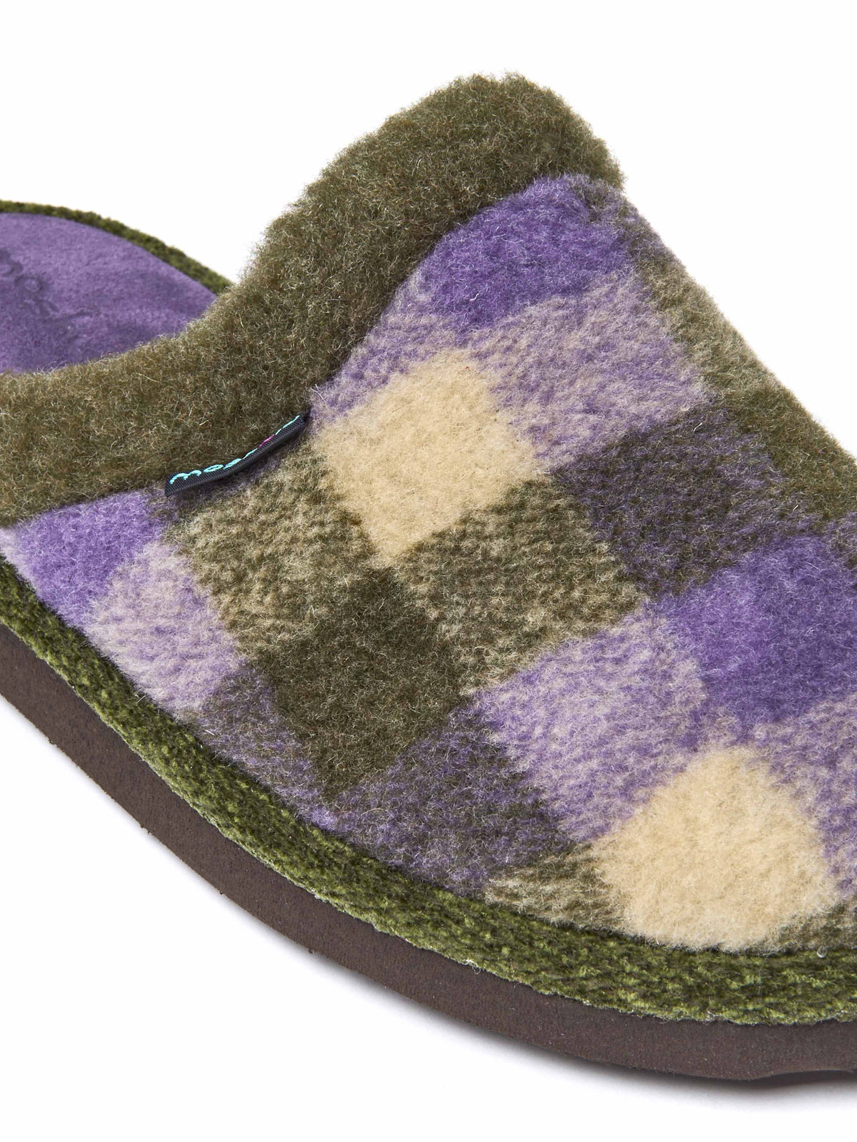 Green felted plaid mule slippers - RENFREW OLIVE GREEN PLAID