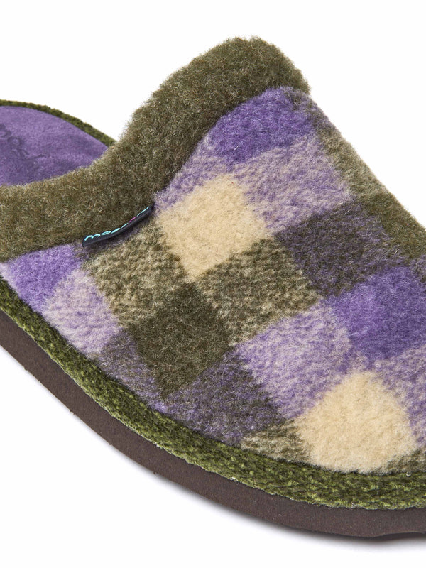 Green felted plaid mule slippers - RENFREW OLIVE GREEN PLAID