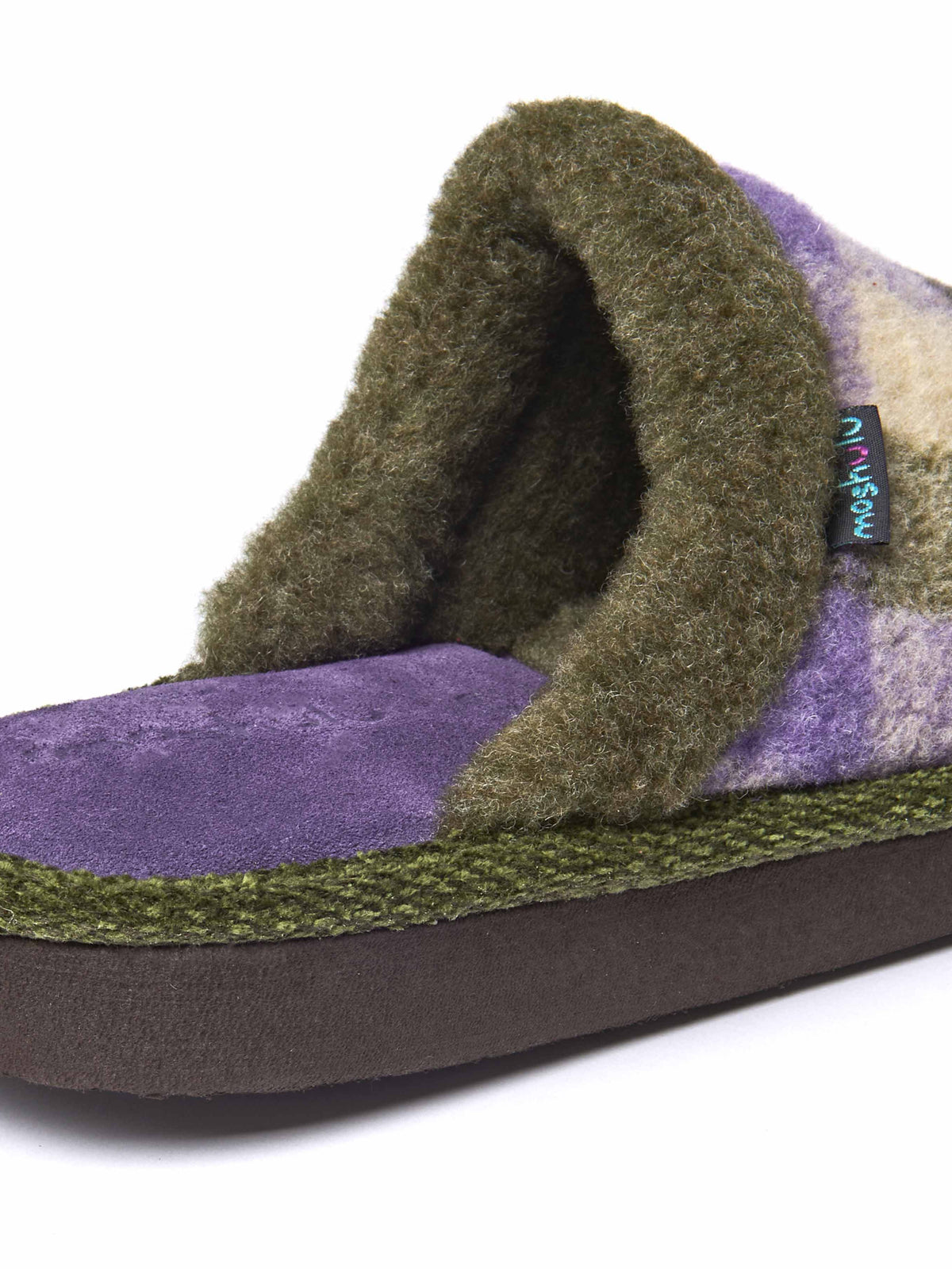 Green felted plaid mule slippers - RENFREW OLIVE GREEN PLAID