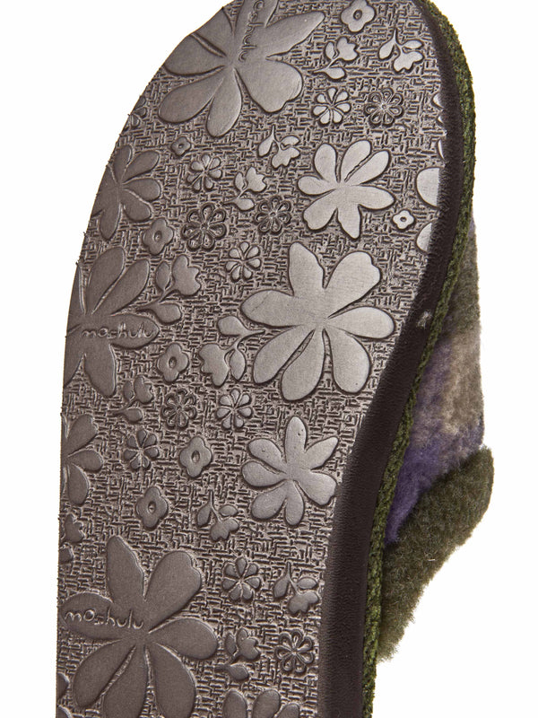 Green felted plaid mule slippers - RENFREW OLIVE GREEN PLAID