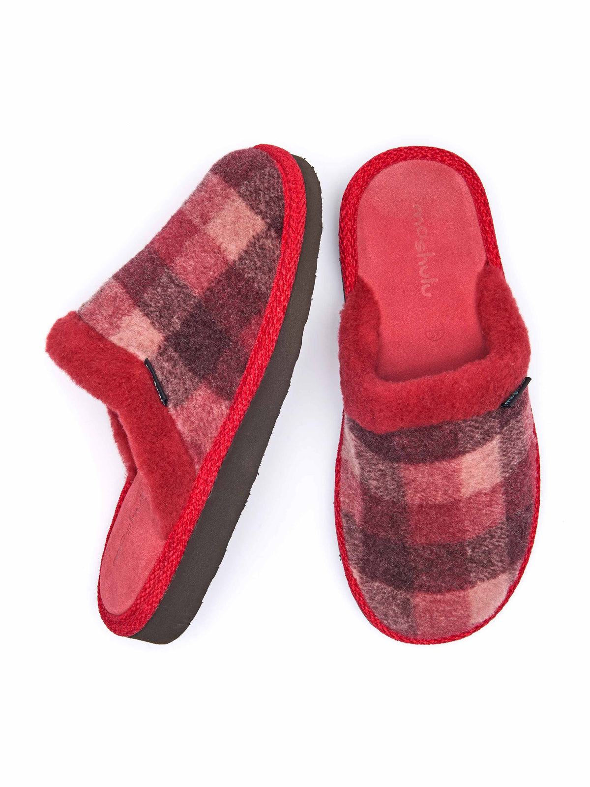 Red felted plaid mule slippers - RENFREW RED PLAID