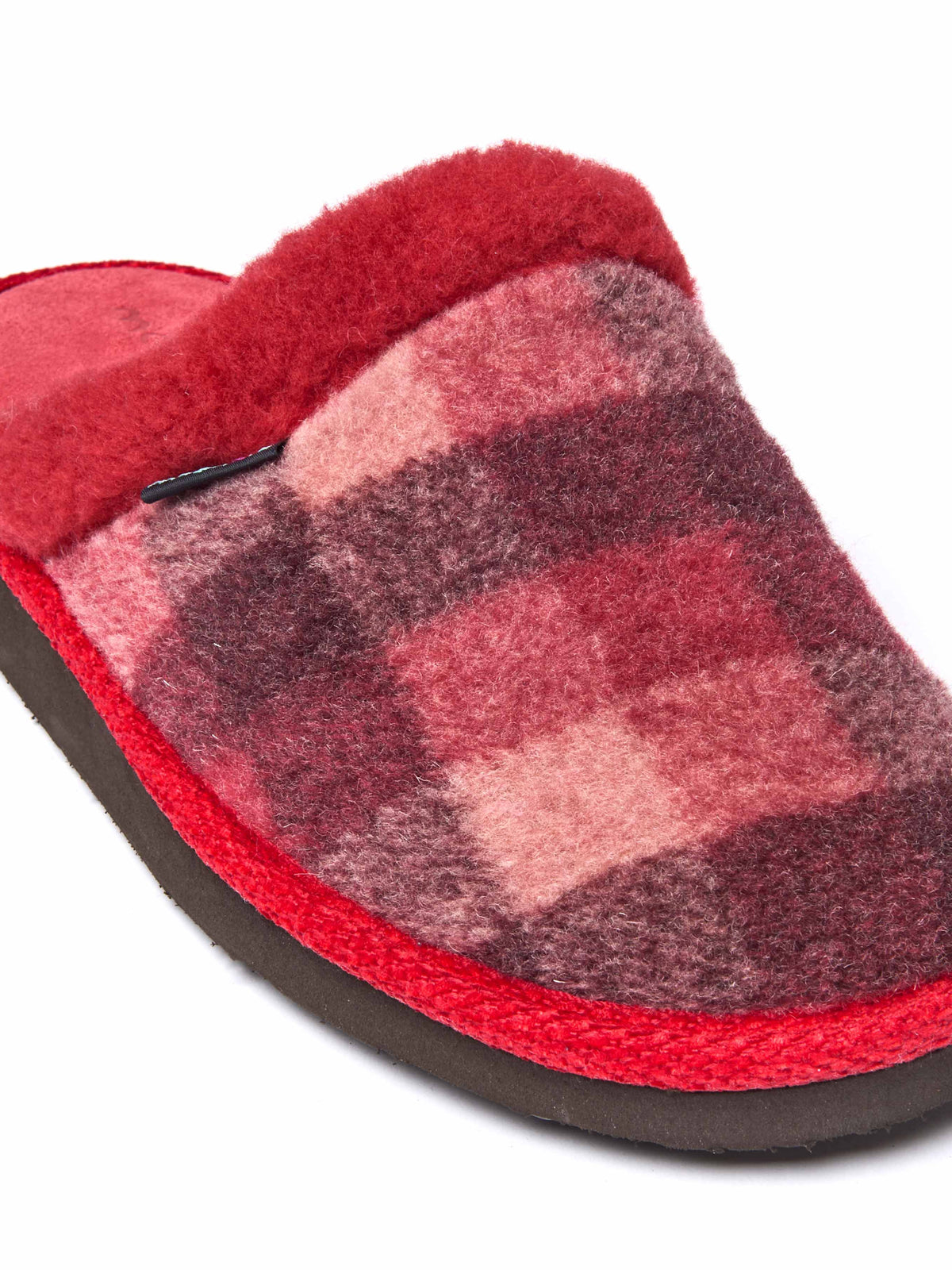 Red felted plaid mule slippers - RENFREW RED PLAID