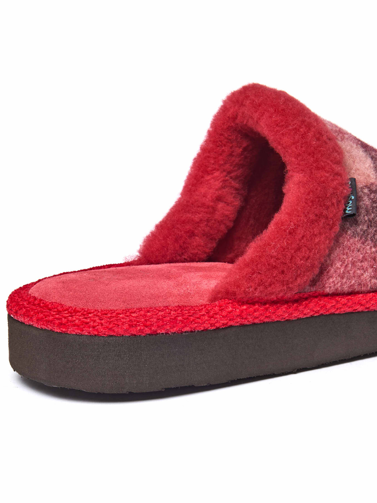 Red felted plaid mule slippers - RENFREW RED PLAID
