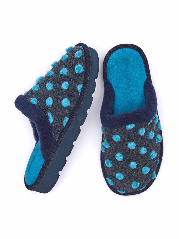 Blue colourful spotty mule slippers - MALIA REMIX INDIGO